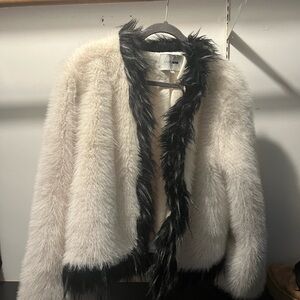 FashionNova Black and Cream Teddy Jacket